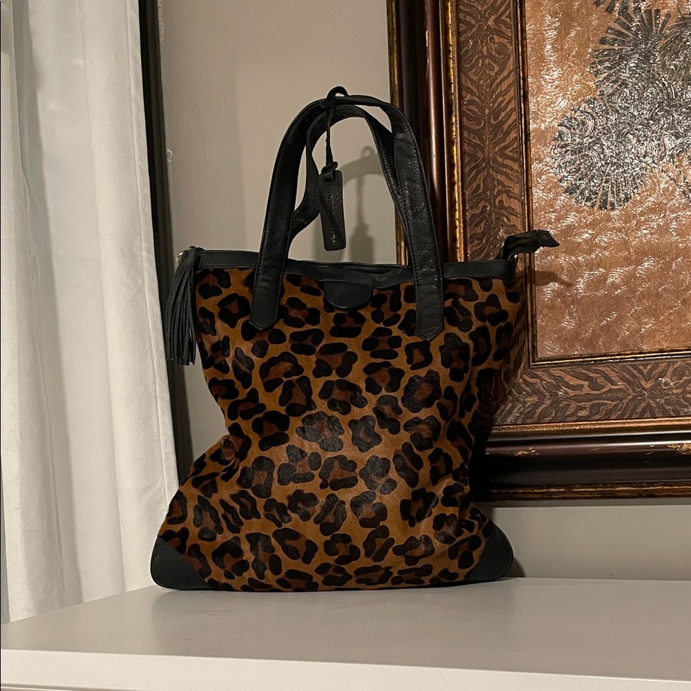 Aqua Madonna Leopard Print Tote with Black Details